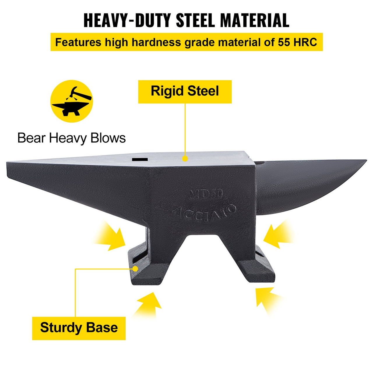Blacksmith Anvil Steel Round Horn Anvil 132lb 60kg 2 Holes for Metal Work