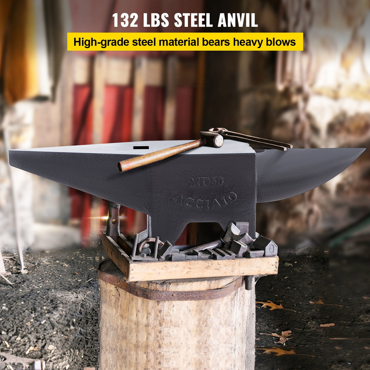 Blacksmith Anvil Steel Round Horn Anvil 132lb 60kg 2 Holes for Metal Work