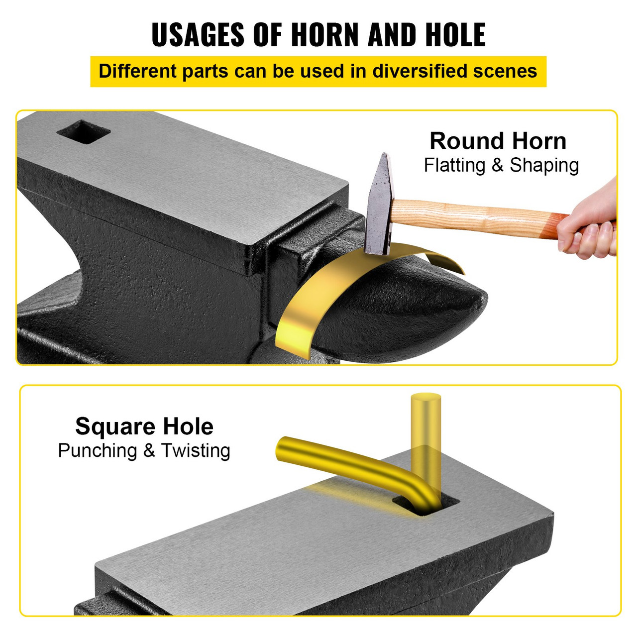 Cast Iron Anvil, 100 Lbs(45kg) Single Horn Anvil with 10.4 x 5 in Countertop and Stable Base, High Hardness Rugged Round Horn Anvil Blacksmith, for Bending, Shaping, Twisting