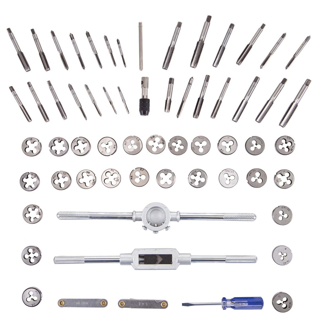 Tap and Die Set, 60 PC Tap Set Metric and Sae with Storage Case, Carbon Steel Internal and External Tap and Die Set Metric and Standard, Used for Create New Threads or Repair Damaged Threads