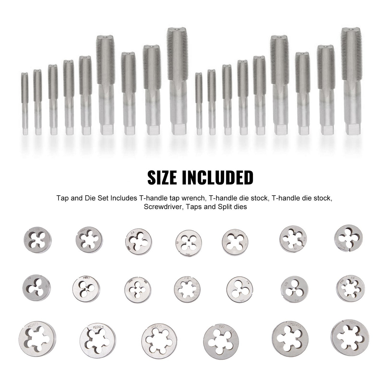 Tap and Die Set, 60 PC Tap Set Metric and Sae with Storage Case, Carbon Steel Internal and External Tap and Die Set Metric and Standard, Used for Create New Threads or Repair Damaged Threads