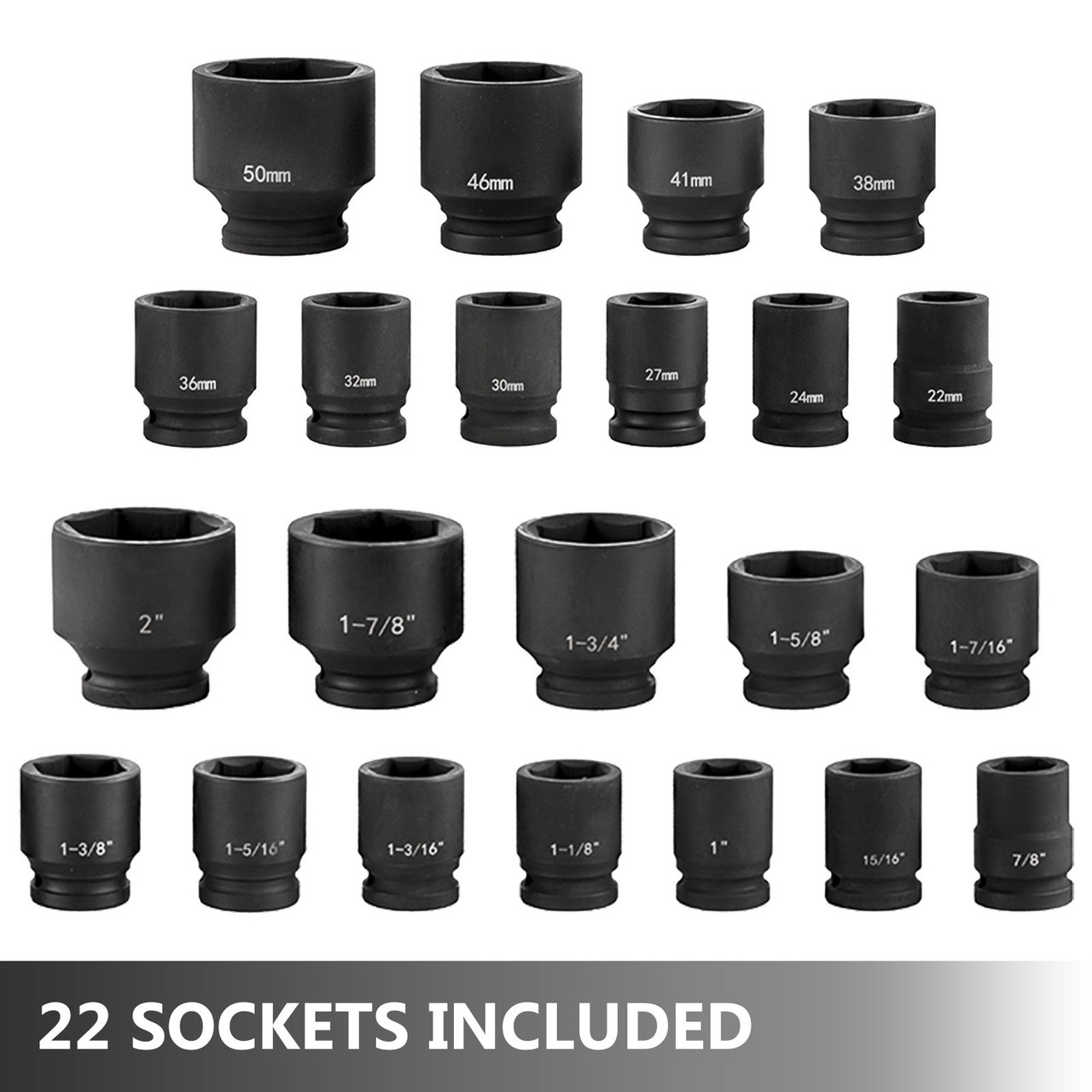 Impact Socket Set 3/4 Inches 27 Piece Standard Impact Sockets, Socket Assortment, 3/4 Inches Drive Socket Set Impact Standard SAE (7/8 Inches to 2 Inches) & Metric Sizes (22 mm-50 mm)