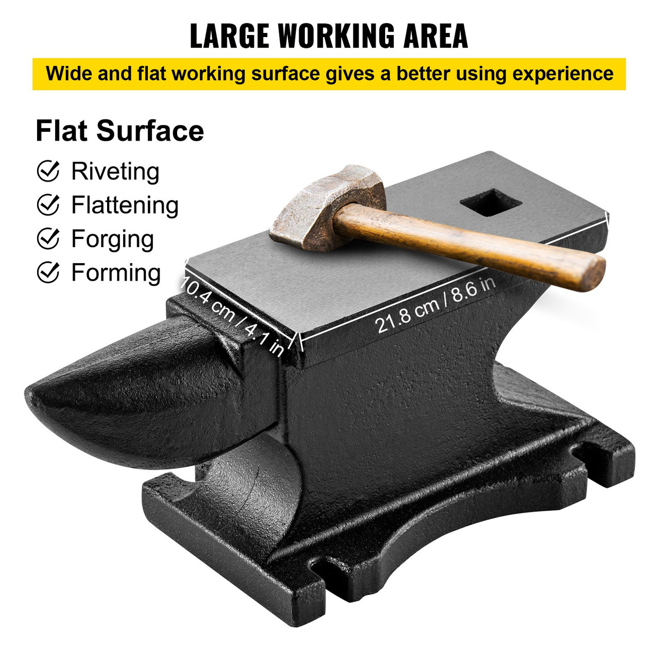 Cast Iron Anvil, 55 Lbs(25kg) Single Horn Anvil with 8.6 x 4.1 inch Countertop and Stable Base, High Hardness Rugged Round Horn Anvil Blacksmith, for Bending, Shaping, Twisting