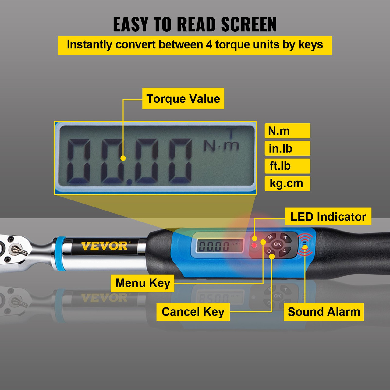 Digital Torque Wrench, 3/8" Drive Electronic Torque Wrench, Torque Wrench Kit 5-99.5 ft-lbs Torque Range Accurate to Ã±2%, Adjustable Torque Wrench with LED Display and Buzzer, Socket Set & Case