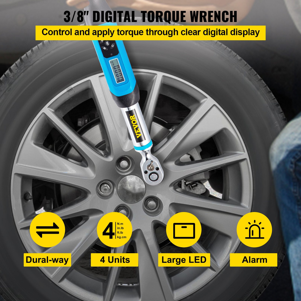 Digital Torque Wrench, 3/8" Drive Electronic Torque Wrench, Torque Wrench Kit 5-99.5 ft-lbs Torque Range Accurate to Ã±2%, Adjustable Torque Wrench with LED Display and Buzzer, Socket Set & Case