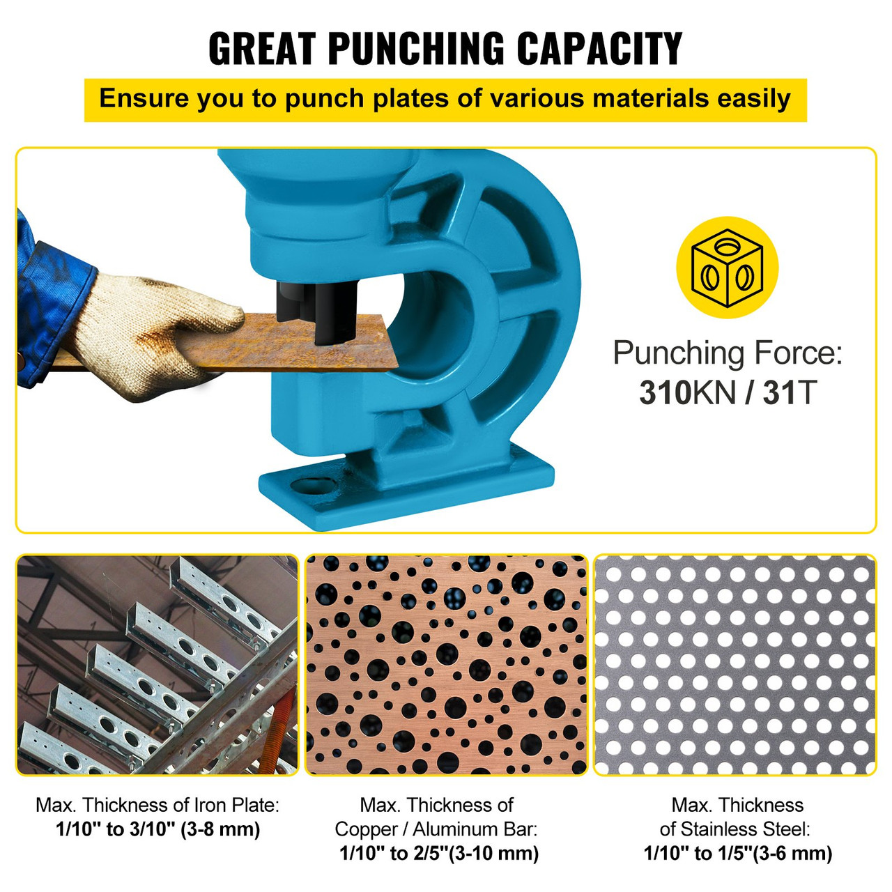 CH-60 Hydraulic Knockout Punch Hole Punching Machine 31T Max 10mm Thickness