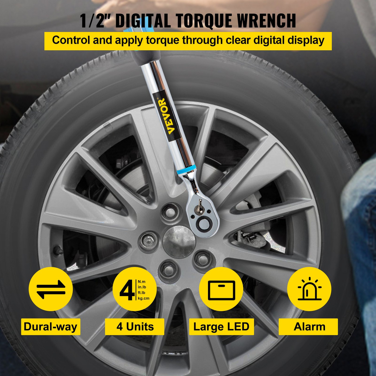 Digital Torque Wrench, 1/2" Drive Electronic Torque Wrench, Torque Wrench Kit 7.47-147.5 ft-lb Torque Range Accurate to ñ2%, Adjustable Torque Wrench w/LED Display and Buzzer, Socket Set & Case