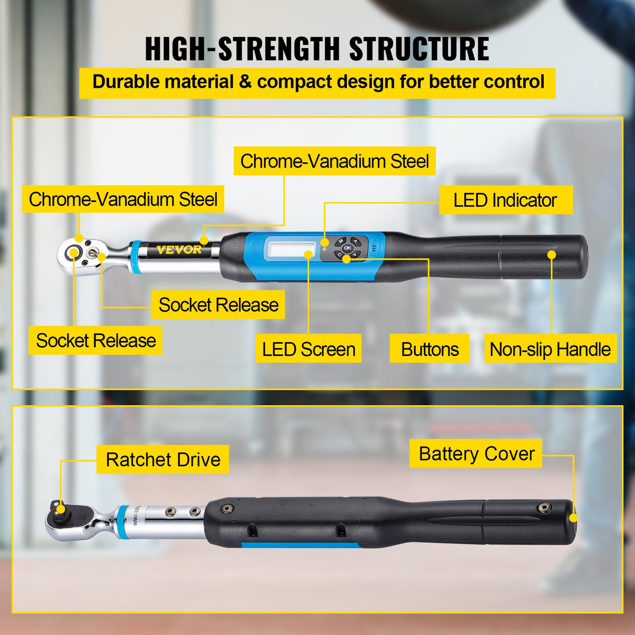 Digital Torque Wrench 3/8" Drive 1.1-22.12 Ft-lb Adjustable Torque Wrench