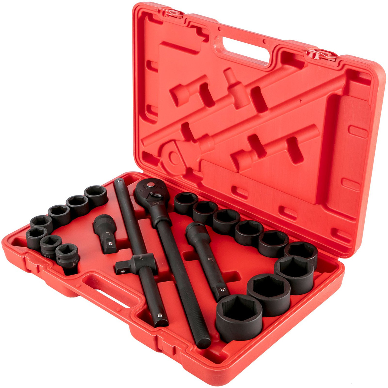 Impact Socket Set 3/4 Inches 21 Piece Standard Impact Sockets, Socket Assortment 3/4 Inches Drive Socket Set Impact Standard SAE Sizes 3/4 Inches to 2 Inches Includes Adapters and Ratchet Handle