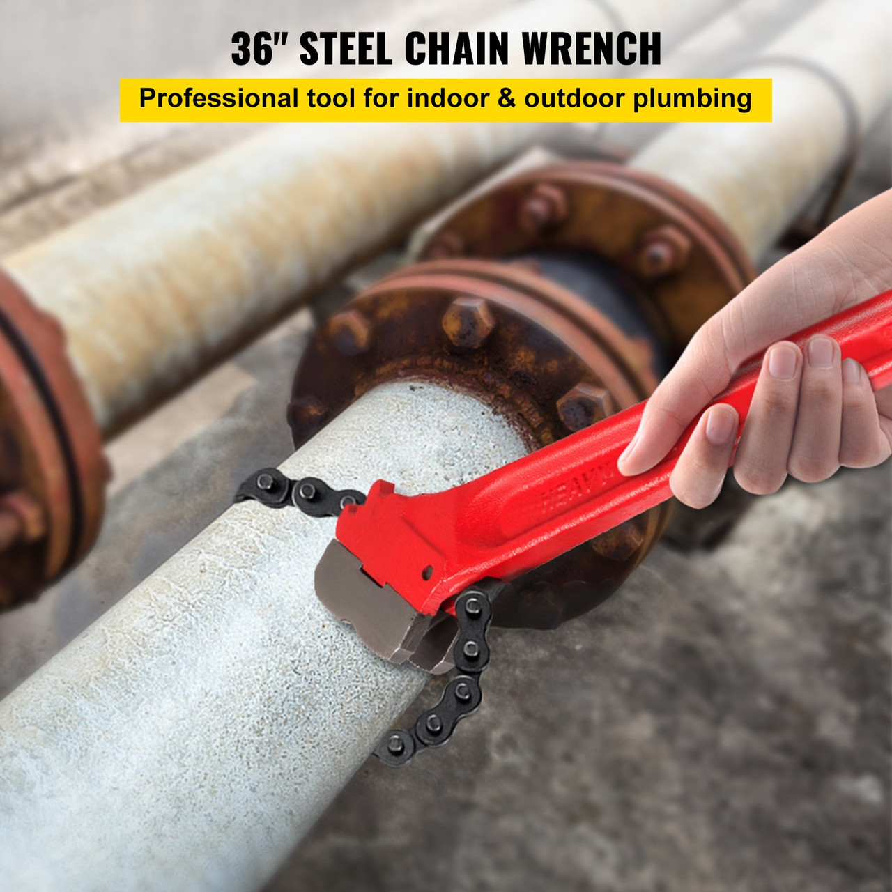 36" Pipe Chain Wrench, Steel Ratcheting Wrench 30" Chain 7.5" Capacity