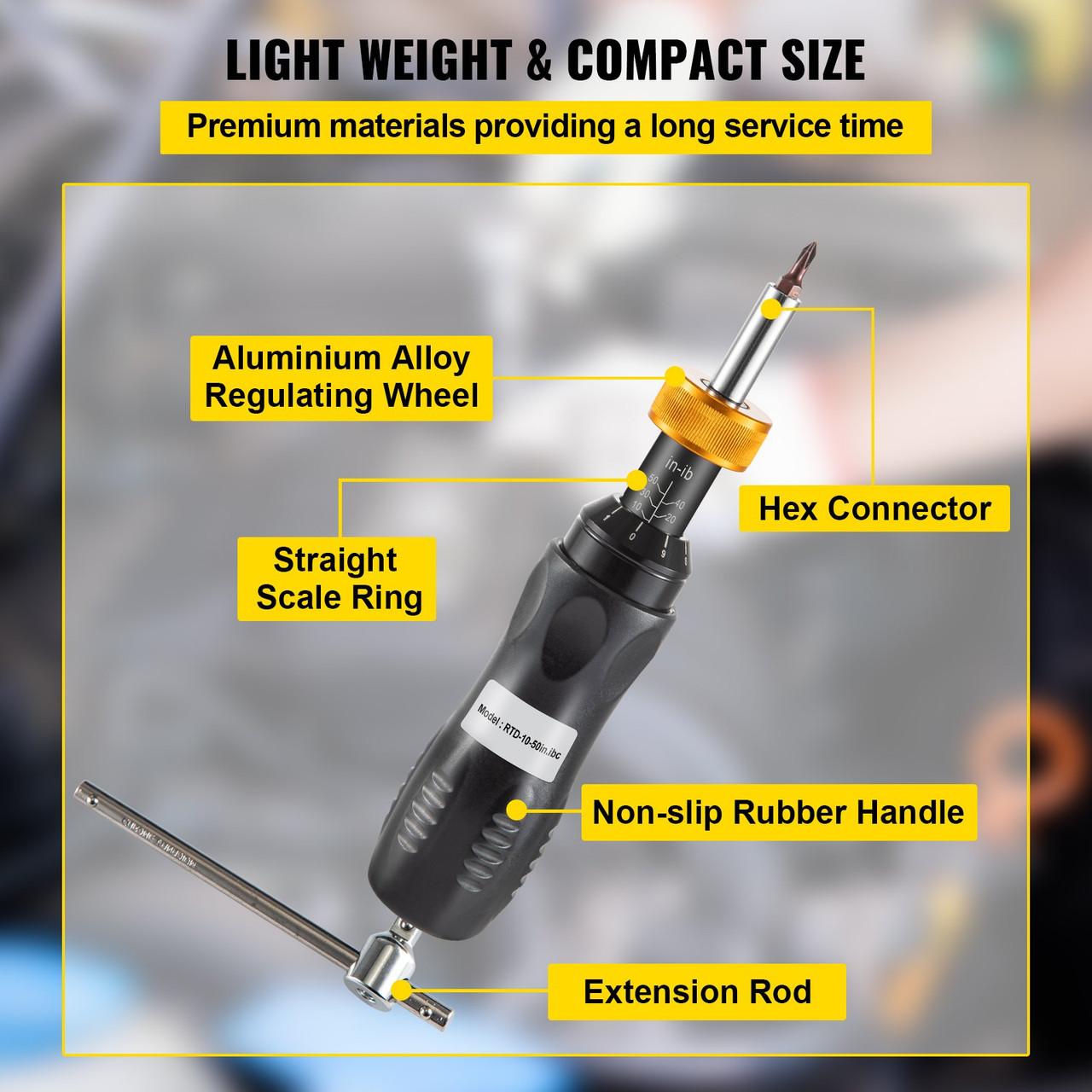 Torque Screwdriver, 1/4" Drive Screwdriver Torque Wrench, Torque Screwdriver Electrician 10-50 in/lbs Torque Range Accurate to ñ5%, 1/4 to 1/2 Conversion Head with Bits & Case