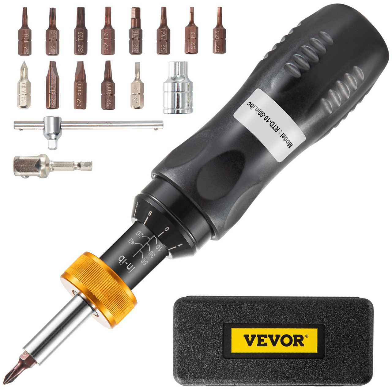 Torque Screwdriver, 1/4" Drive Screwdriver Torque Wrench, Torque Screwdriver Electrician 10-50 in/lbs Torque Range Accurate to ñ5%, 1/4 to 1/2 Conversion Head with Bits & Case