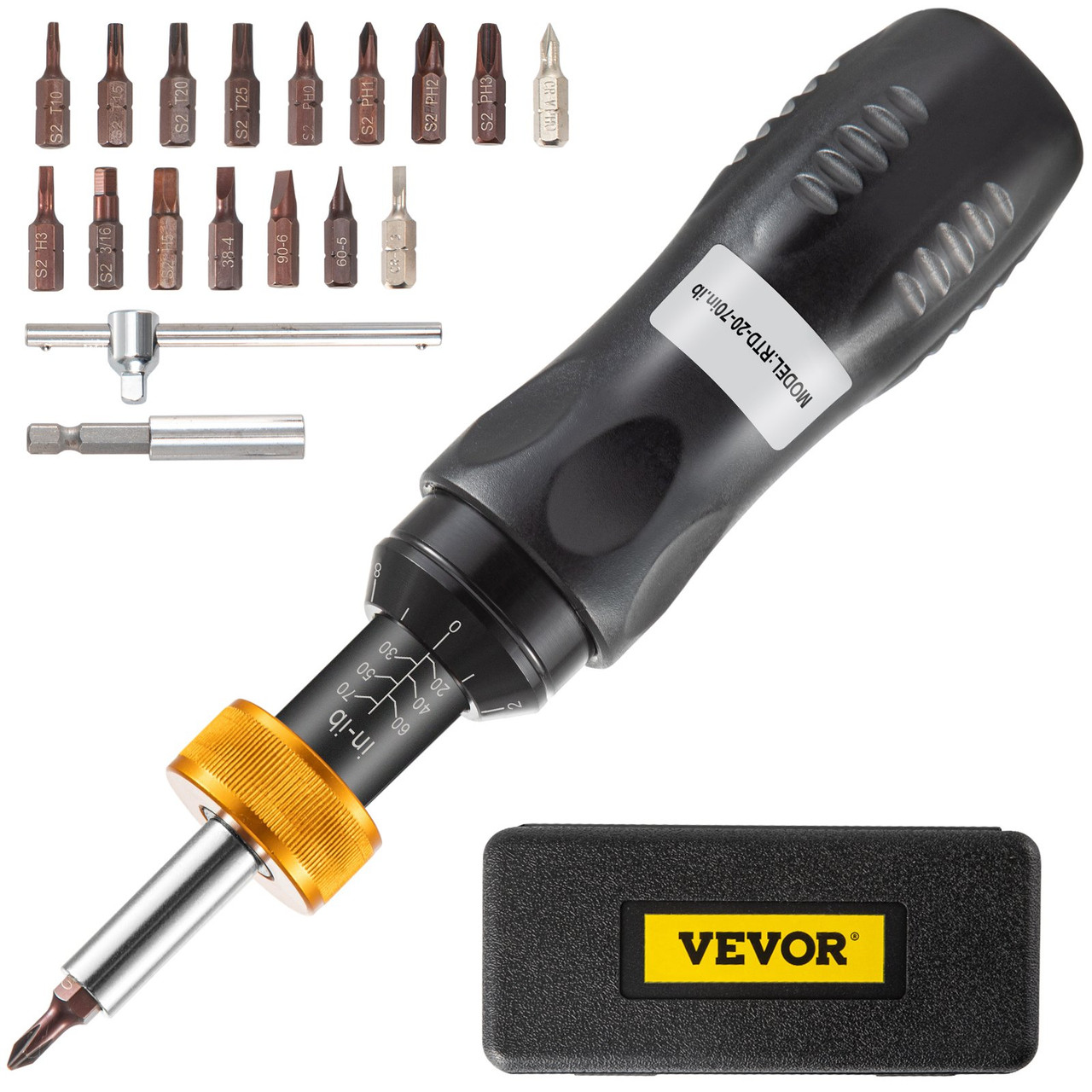 Torque Screwdriver, 1/4" Drive Screwdriver Torque Wrench, Torque Screwdriver Electrician 20-70 in/lbs Torque Range Accurate to ñ5%, Adjustable inch Pound Torque Screwdriver with Bits & Case