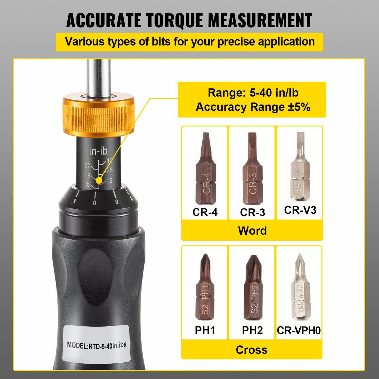 Torque Screwdriver, 1/4" Drive Screwdriver Torque Wrench, Torque Screwdriver Electrician 5-40 in/lbs Torque Range Accurate to ñ5%, Adjustable inch Pound Torque Screwdriver with Bits & Case