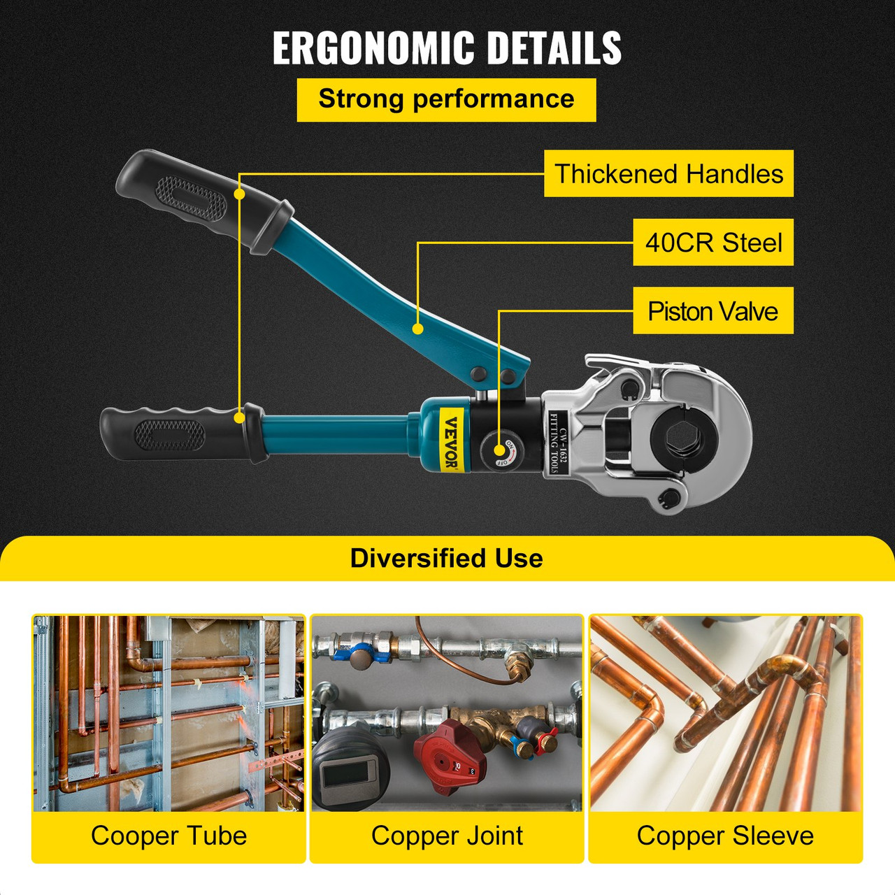 Hydraulic Copper Tube Fittings Crimper Crimping Pressing Tool 1/2"-1"