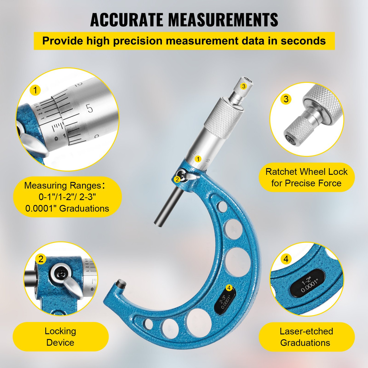 Outside Micrometer Set, 0-3" Machinist Micrometer, 0.0001" Graduation Micrometer Set, 3 Pcs Machinist Tool Set, Alloy Precision Micrometer, Laser-Etched Micrometer Standard Set with Fitted Case