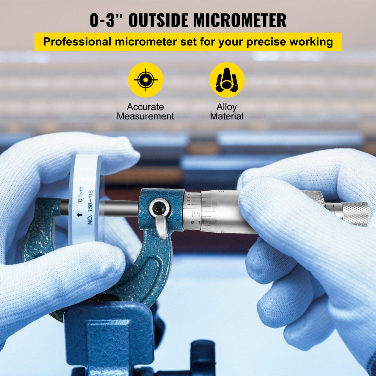 Outside Micrometer Set, 0-3" Machinist Micrometer, 0.0001" Graduation Micrometer Set, 3 Pcs Machinist Tool Set, Alloy Precision Micrometer, Laser-Etched Micrometer Standard Set with Fitted Case