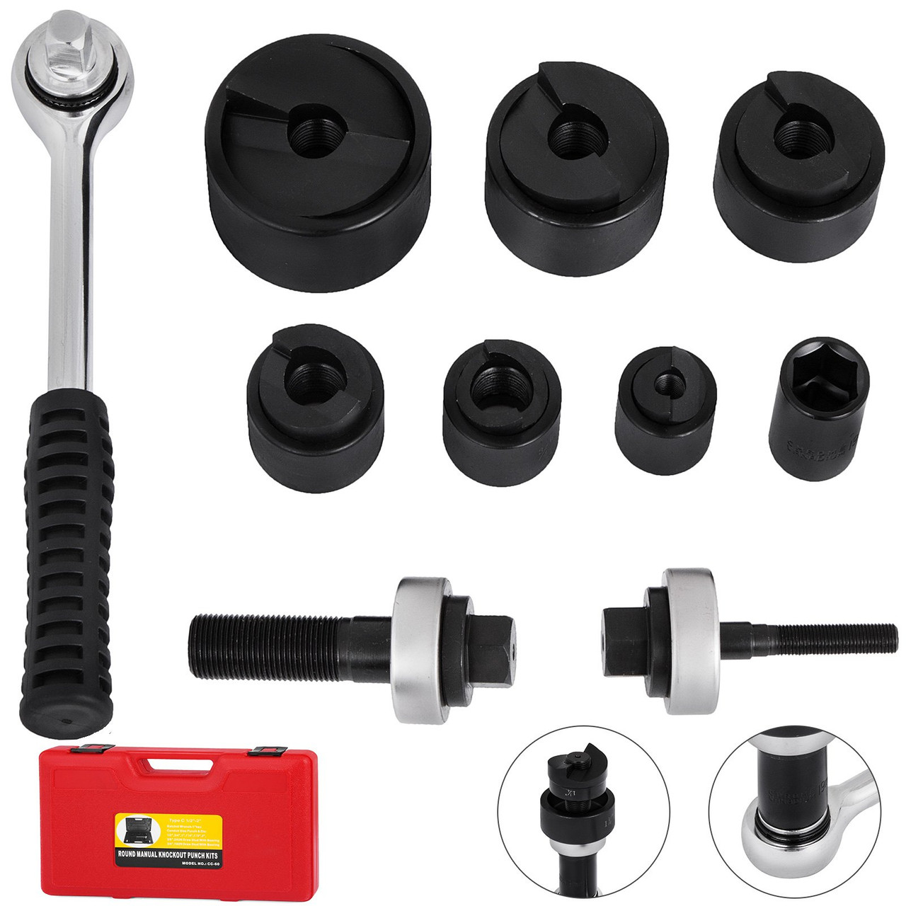 Cc-60 Ratchet Knockout Punch Driver Set 1/2" To 2" 6 Dies W/ Ratchet Wrench