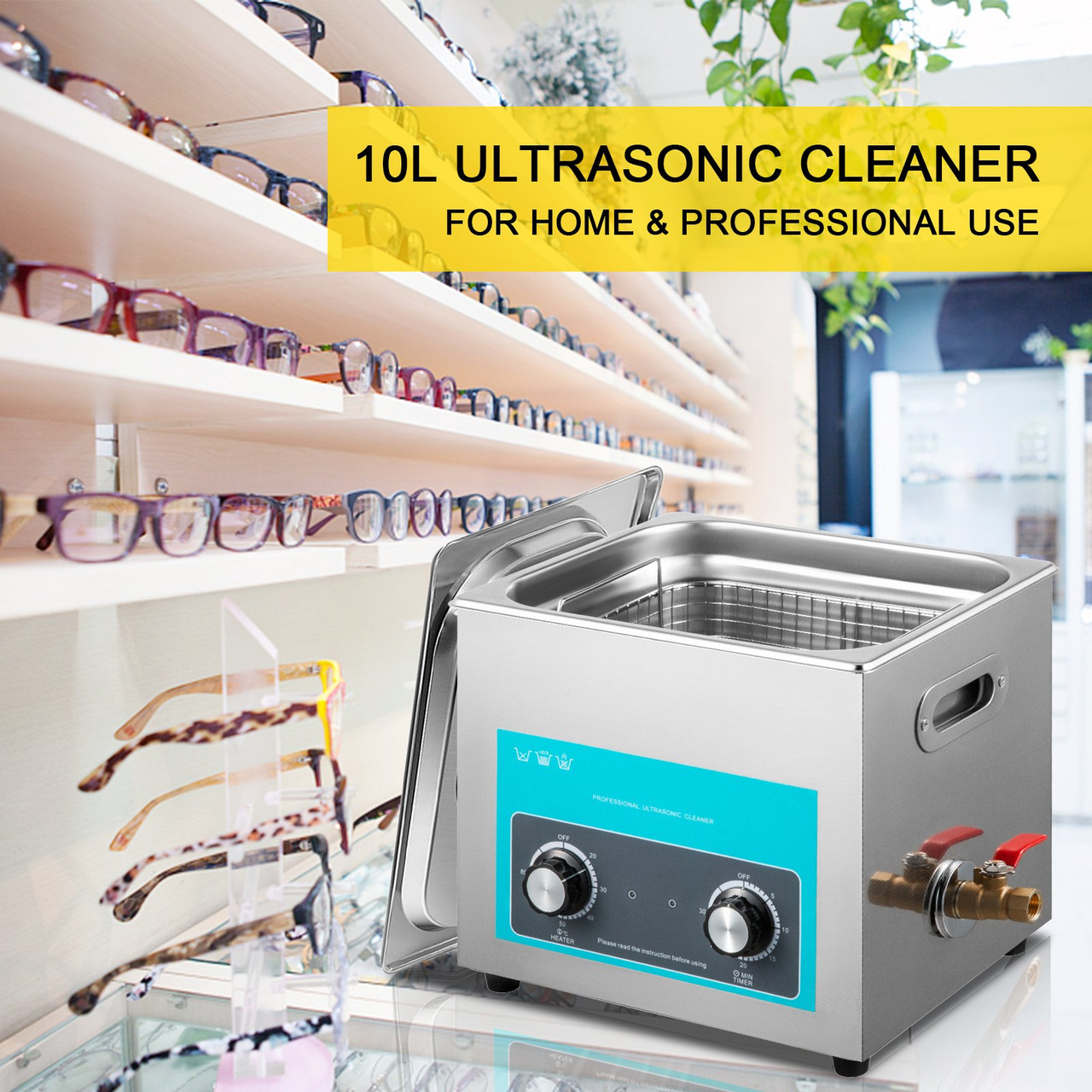 10L Ultrasonic Cleaner 640W Stainless Steel Knob Control w/ Heater & Timer