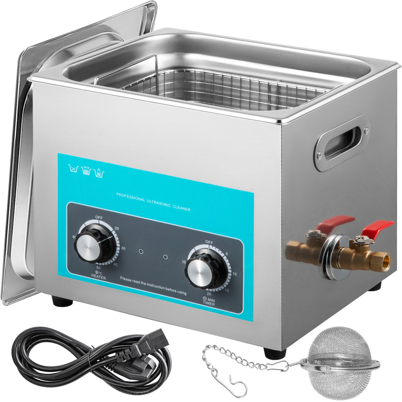 10L Ultrasonic Cleaner 640W Stainless Steel Knob Control w/ Heater & Timer