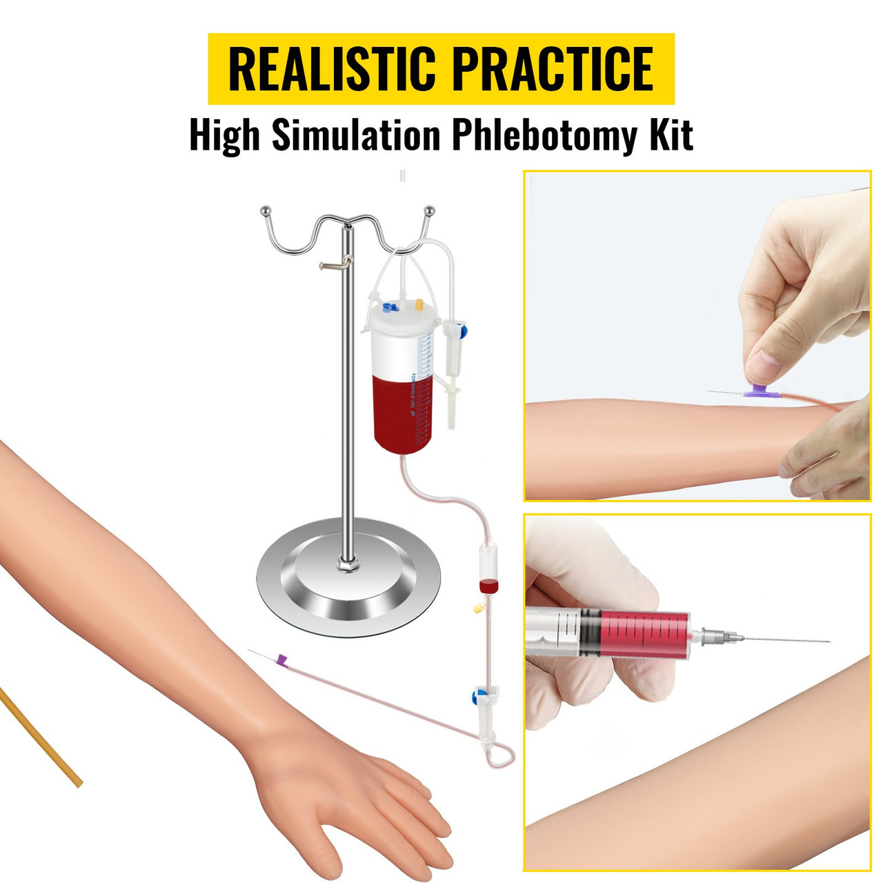 Phlebotomy Practice Kit 25 Pieces IV Practice Kit Phlebotomy Practice Arm Phlebotomy Skills IV Training Arm with Height Adjustable Infusion Stand for Nursing Medical Student