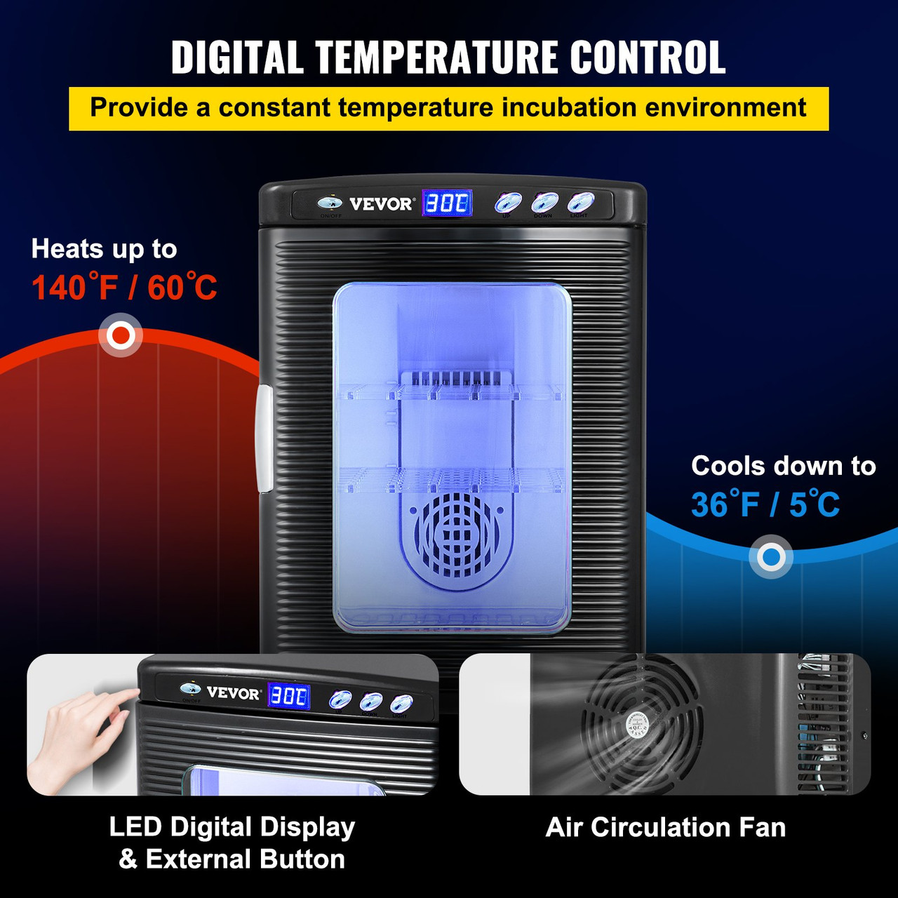 Black Reptile Incubator 25L Scientific Lab Incubator Digital Incubator Cooling and Heating 5-60Ã¸C Reptile Egg Incubator 12V/110V Work for Small Reptiles
