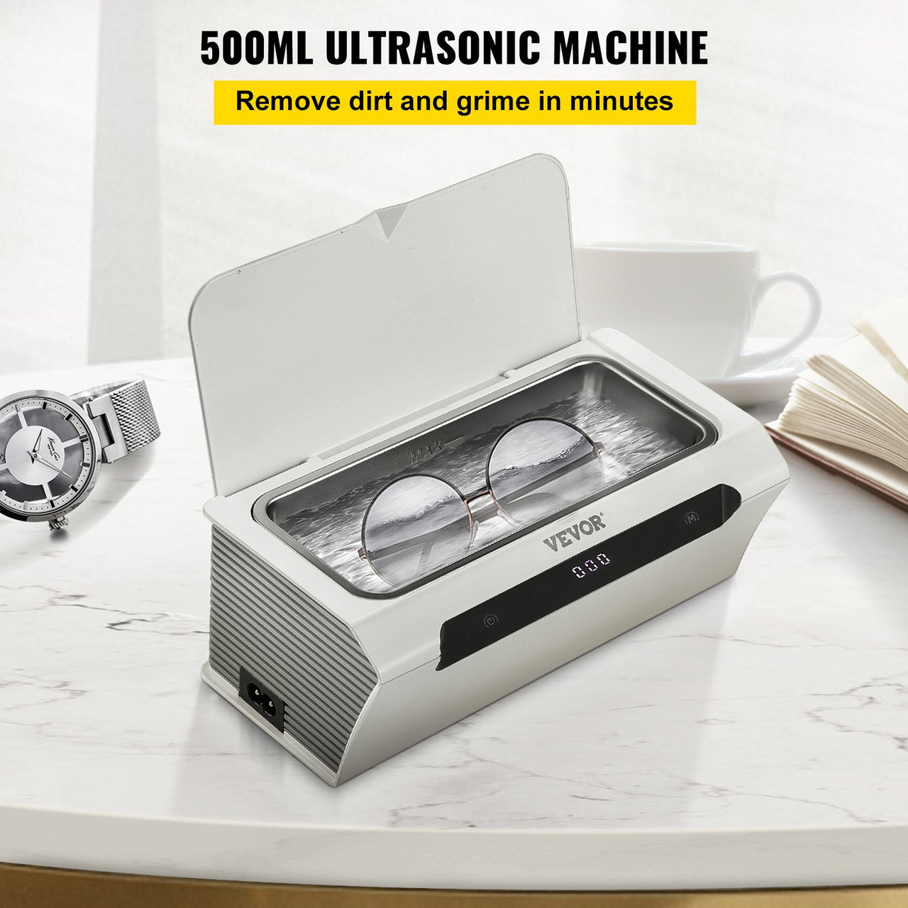 Ultrasonic Cleaner Ultrasound Cleaning Machine 500ML White for Jewelry