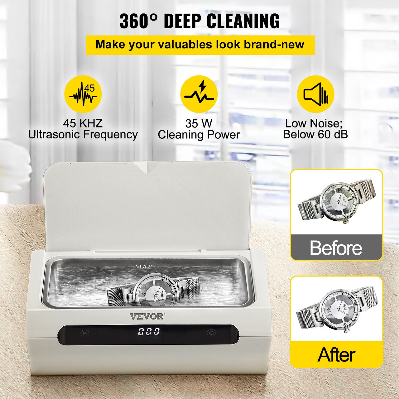 Ultrasonic Cleaner Ultrasound Cleaning Machine 500ML White for Jewelry