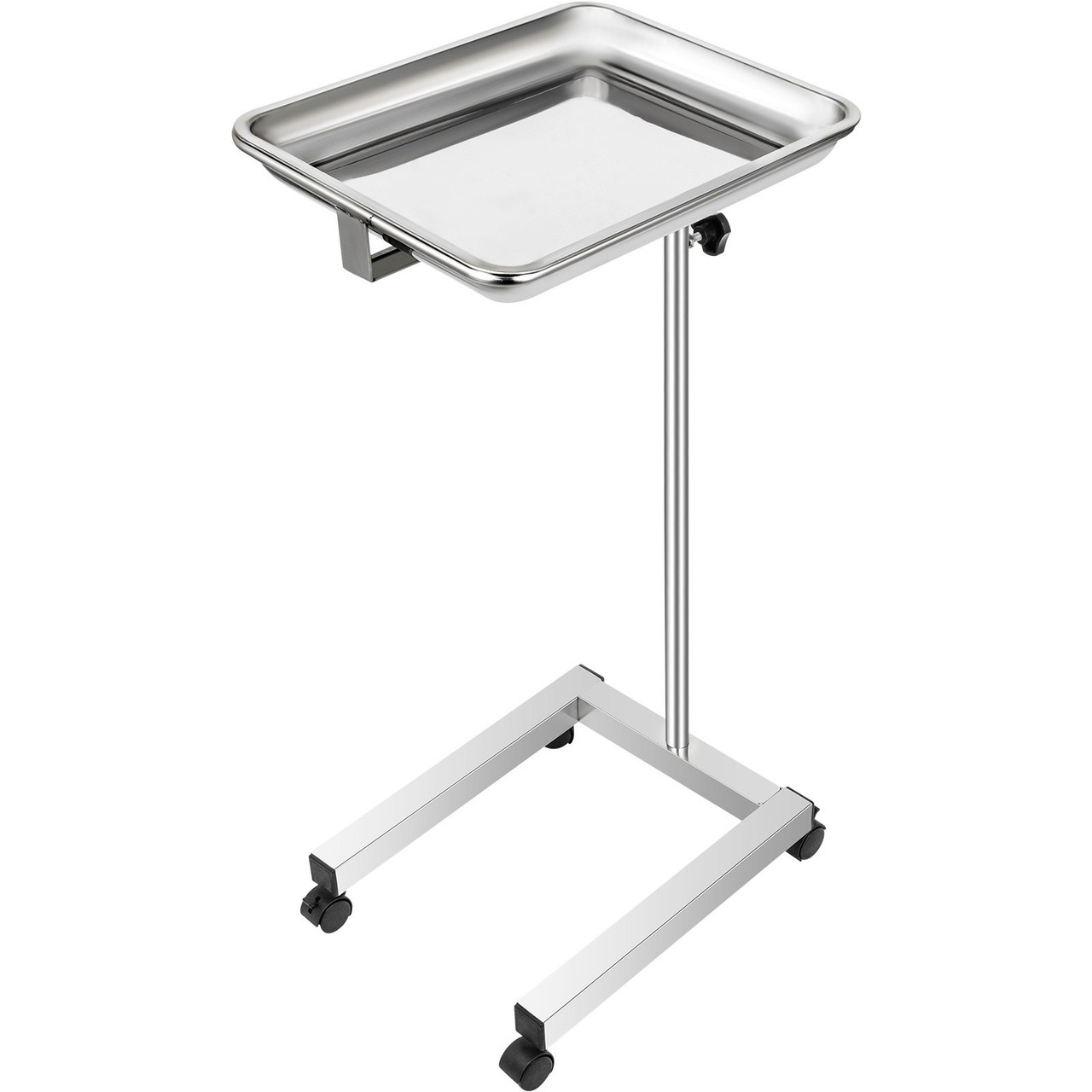 Lab Cart Stainless Steel Mayo Tray Stand 18x14 Inch Trolley Mayo Stand Adjustable Height 32-51 Inch Instrument Tray w/Removable Tray & 4 Omnidirectional Wheels for Home Equipment Personal Care