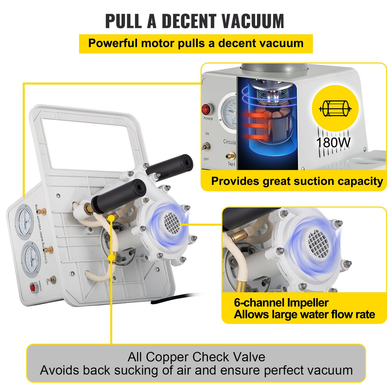 Lab Multi-Purpose Water Circulating Vacuum Pump,15L, with 2 Off-Gas Taps,Stainless Vacuum Pump 180W 110V,Anti-Corrosion Pump Lab Chemistry Equipment