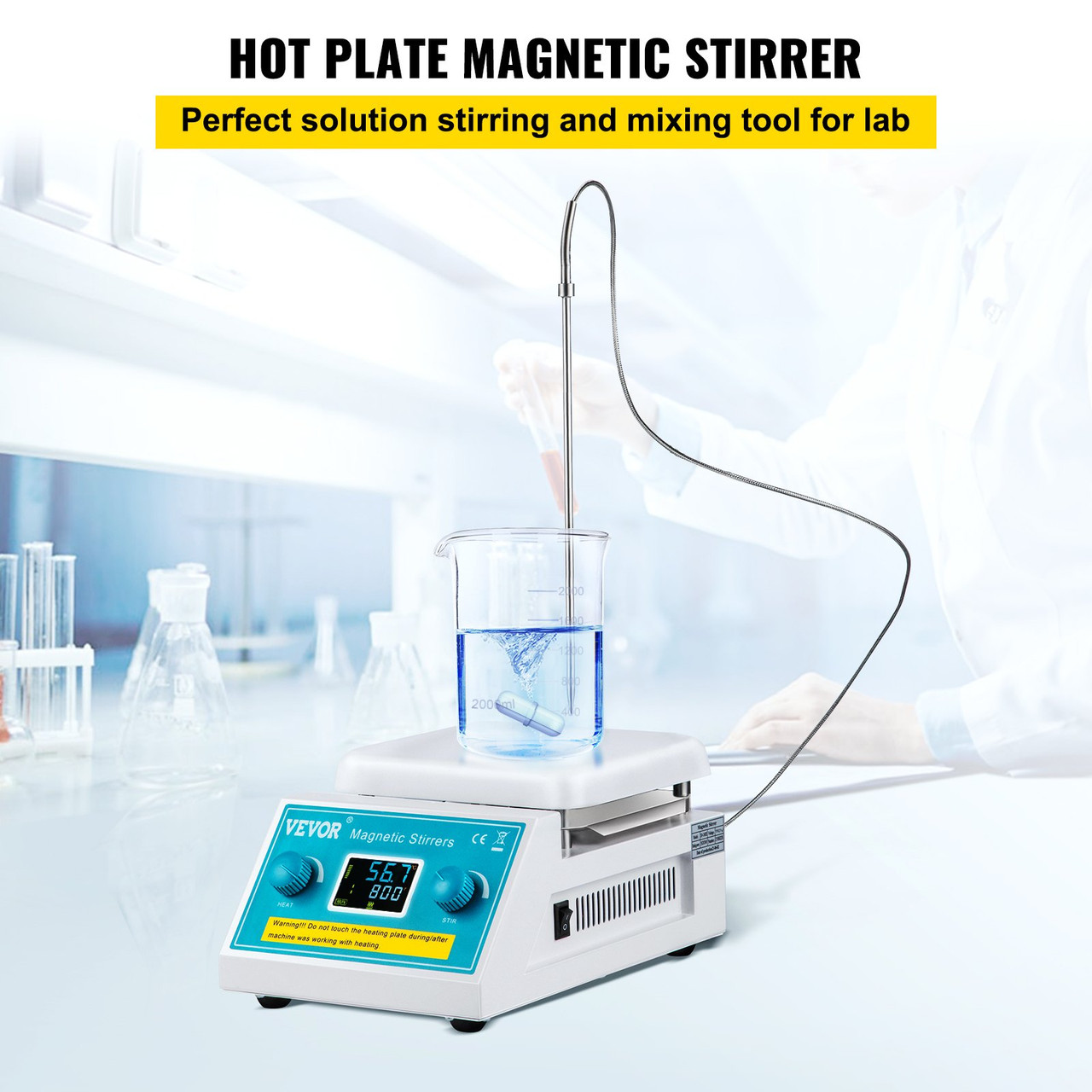 Magnetic Stirrer Hot Plate, 2000ml Stirring Capacity Max 572øF Heating Hotplate Magnetic Stirrer 200-2000 RPM Magnetic Stirrer Magnetic Mixer with Stirring Bar for Lab College Scientific