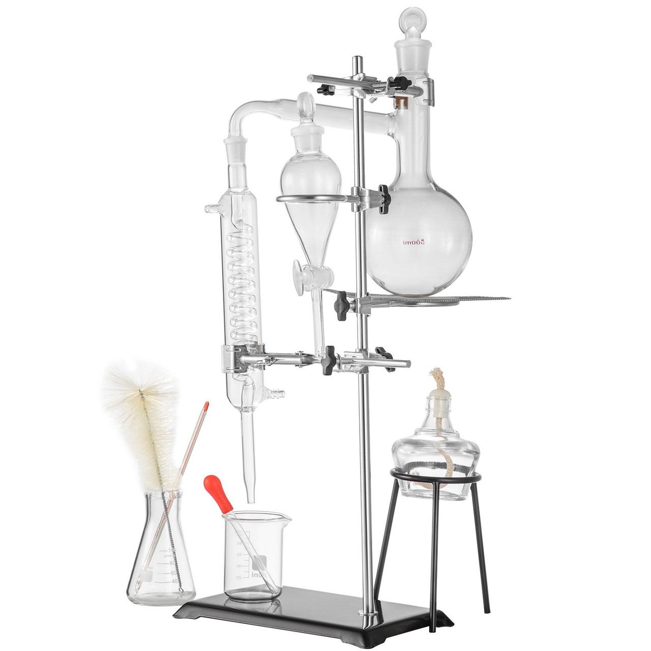 Lab Glassware Kit 500ML Distillation Apparatus with Condenser Pipe Flask Oil Essential Distillation Glass Distilling for Pure Water(500ML, 24, 40)