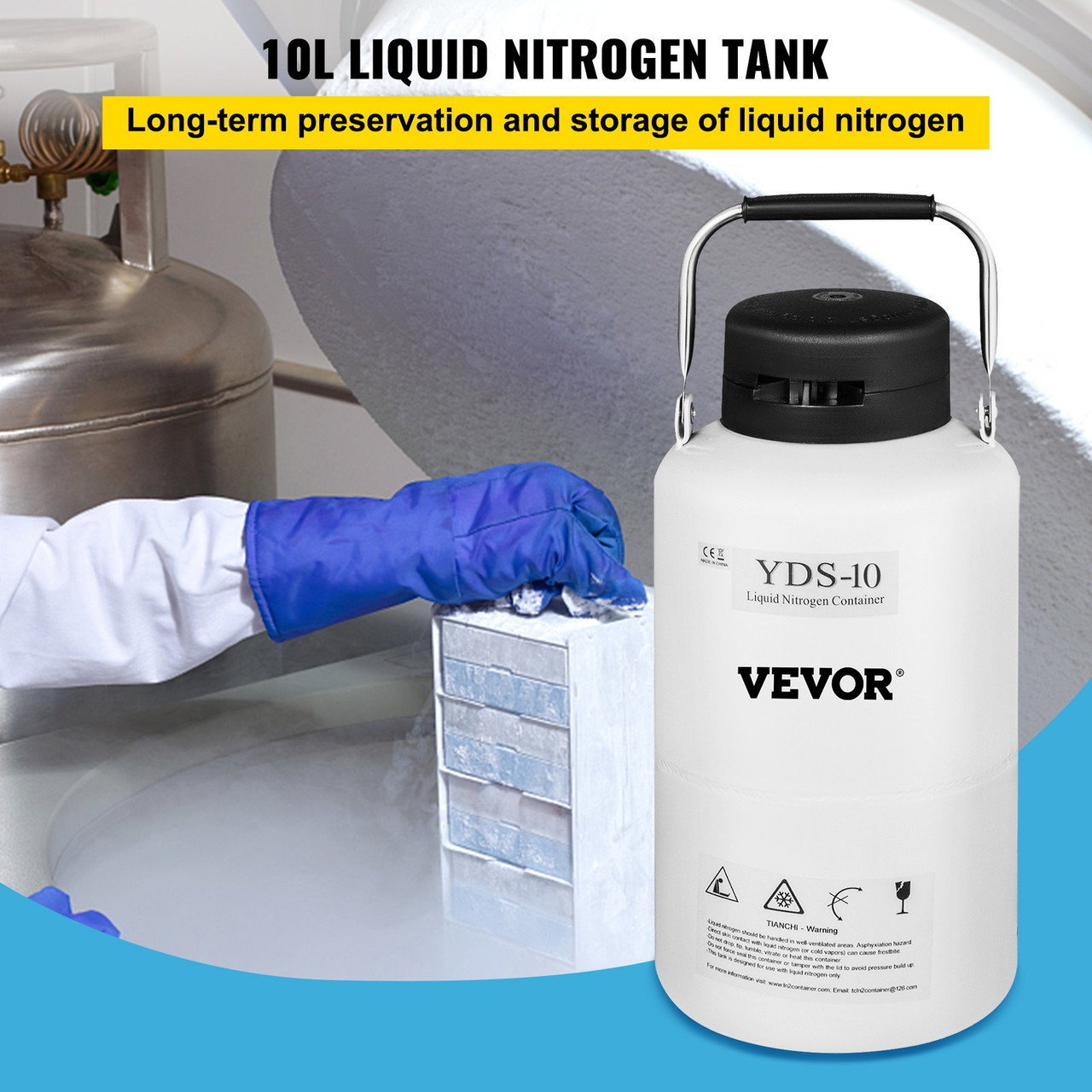 VEVOR Liquid Nitrogen Container 10L Aluminum Alloy Liquid Nitrogen Tank  Cryogenic Container with 6 Canisters and Carry Bag