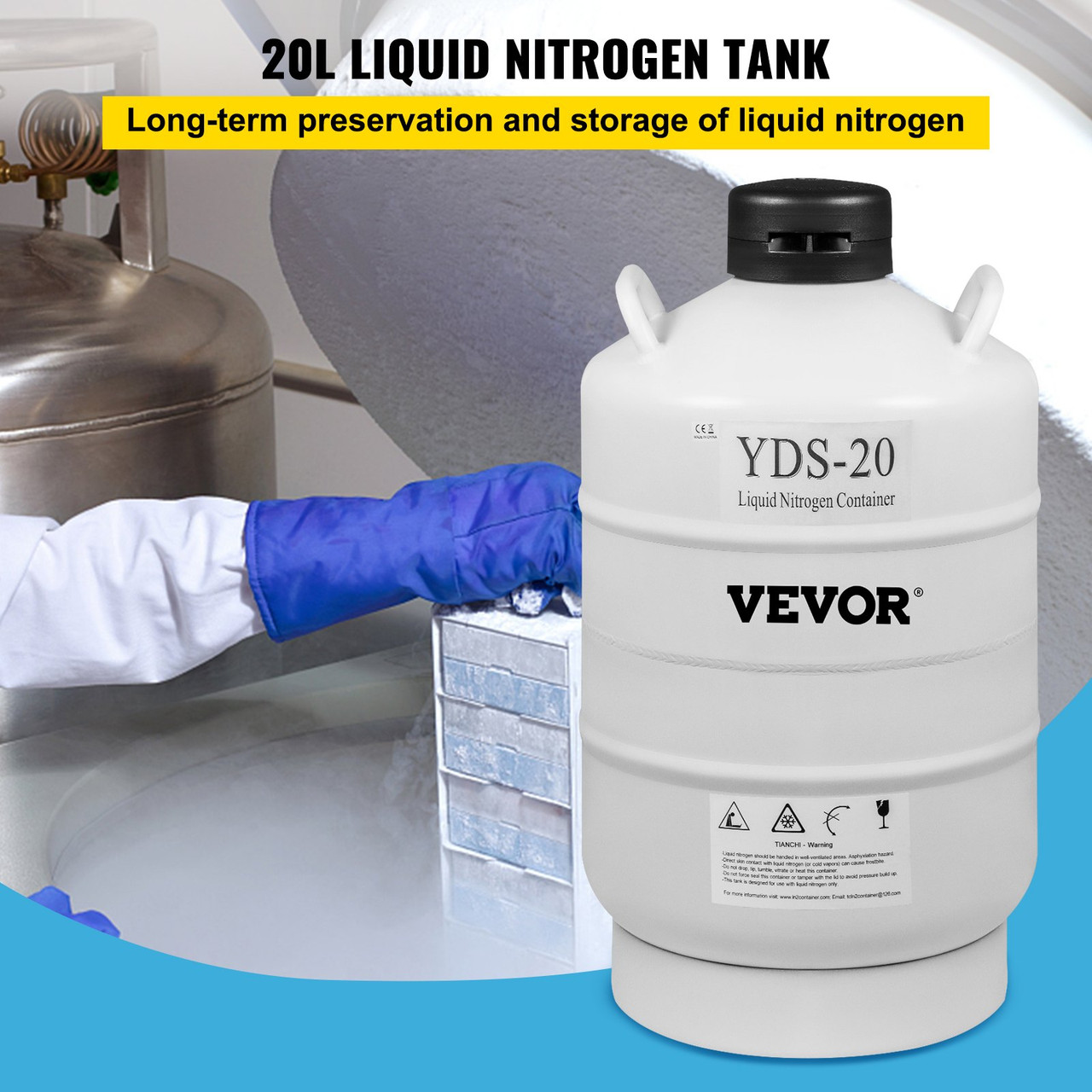 20L Liquid Nitrogen Tank Aluminum Alloy Liquid Nitrogen Dewar Static Cryogenic Container Liquid Nitrogen Container with 6 Canisters and Carry Bag