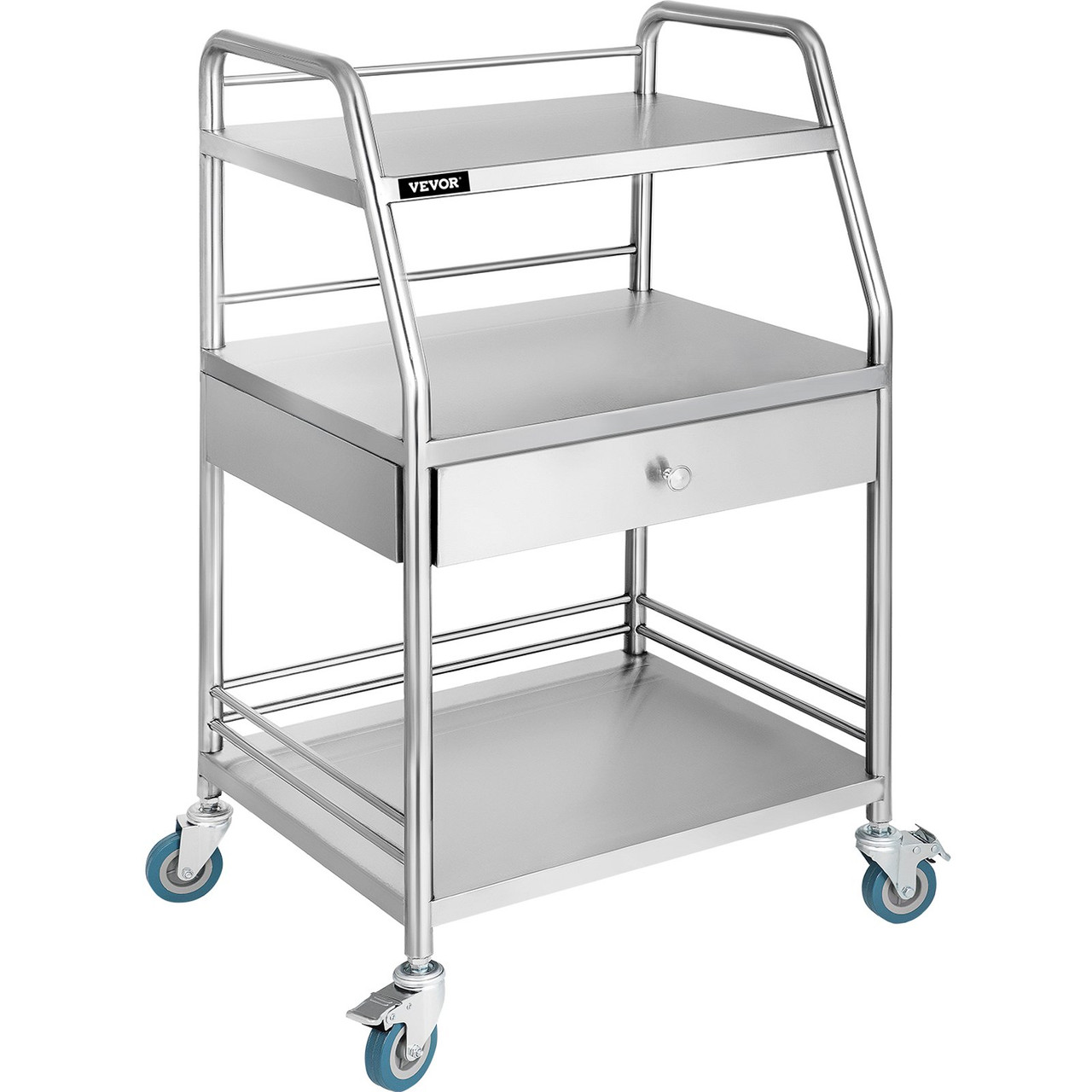 Utility Cart with 3 Shelves Shelf Stainless Steel with Wheels Rolling Cart Commercial Wheel Dental Lab Cart Utility Services (3 Shelves/ 1 Drawer)