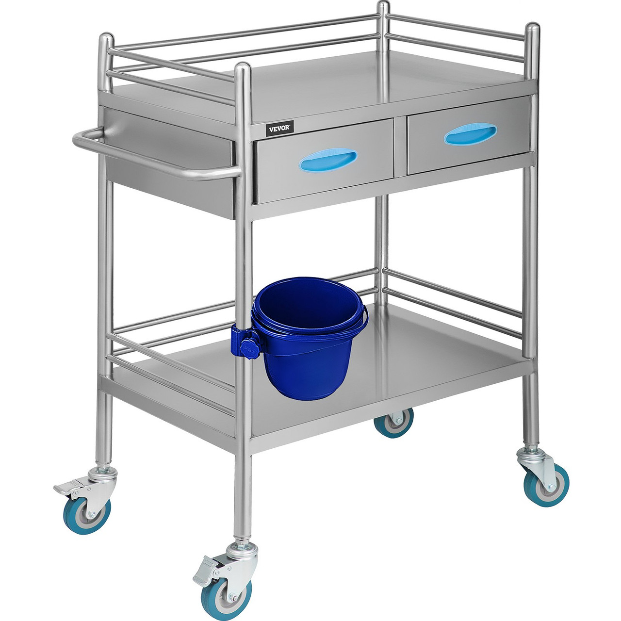 Lab Serving Cart Utility Cart Stainless Steel Medical Cart with Two Drawers for lab Equipment Use Grade I Stainless Steel Utility Services (2 Shelves/ 2 Drawer)