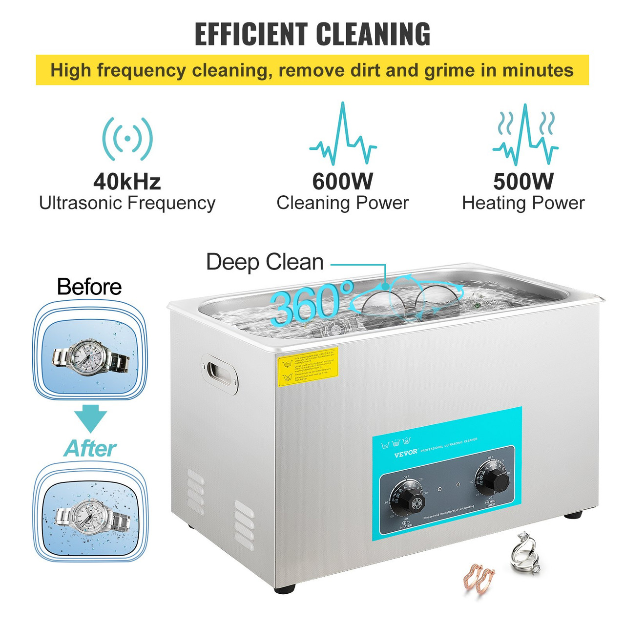 Ultrasonic Cleaner, 36KHz~40KHz Adjustable Frequency, 6L 110V