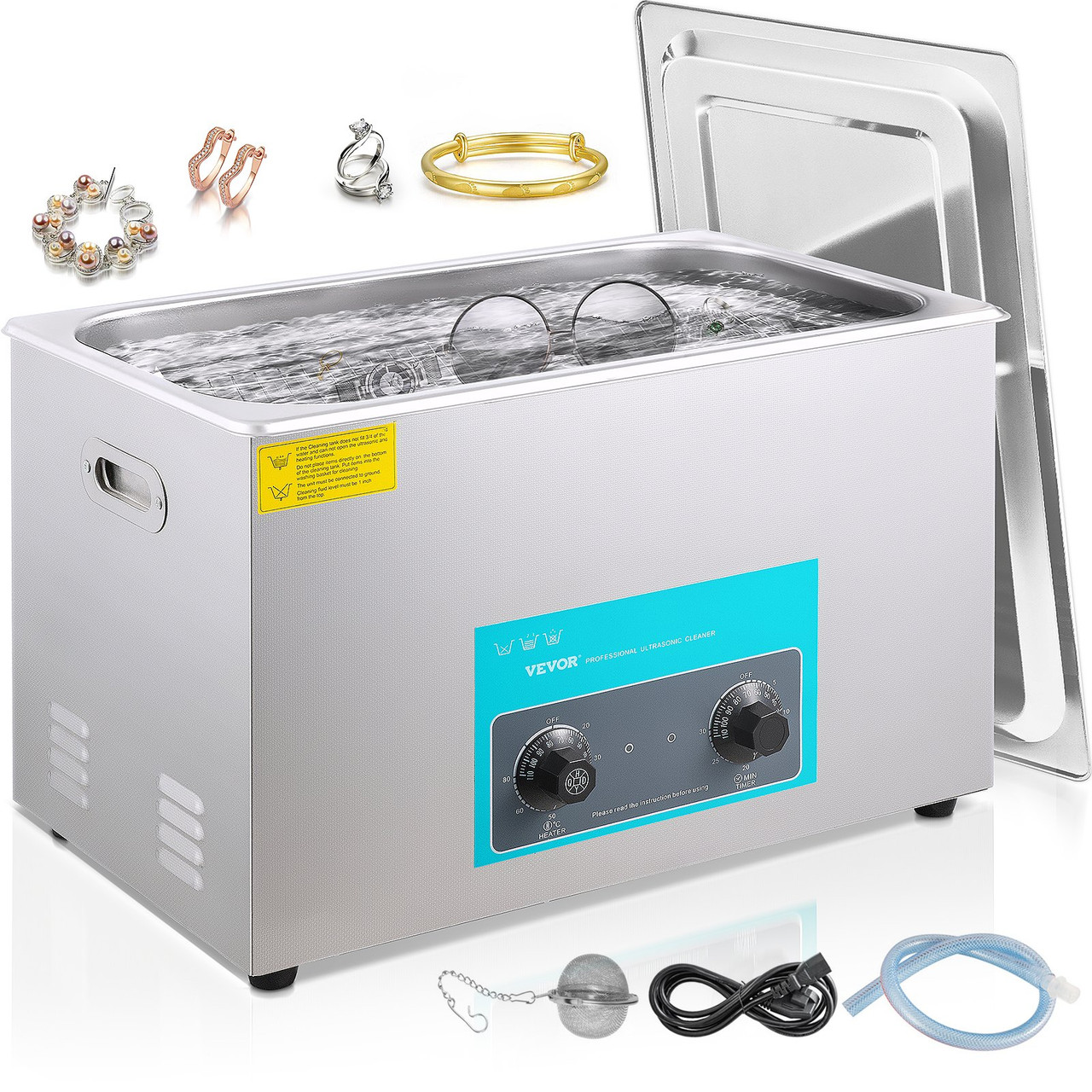 Ultrasonic Jewelry Cleaner with Heater Timer for Cleaning Eyeglass Rings Dentures Music Instruments