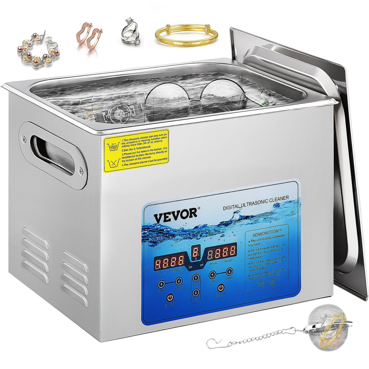 VEVOR Ultrasonic Cleaner 36KHz~40KHz Adjustable Frequency 15L 110V Ultrasonic Jewelry Cleaner w/Digital Timer and Heater Lab Sonic Cleaner for