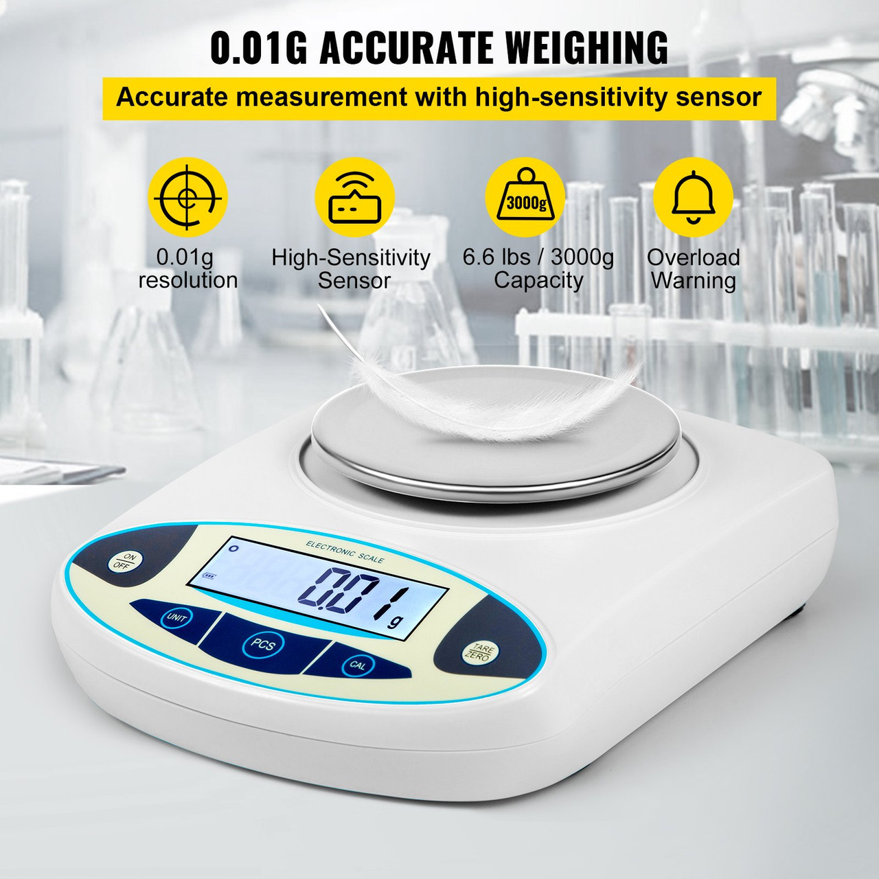 Lab Scale Analytical Balance, 3000g x 0.01g Accuracy High Precision Lab Scale 13 Units Conversion Scientific Digital Laboratory Balance Scale for Lab, Jewelry, Industrial, Business(3000g, 0.01g)