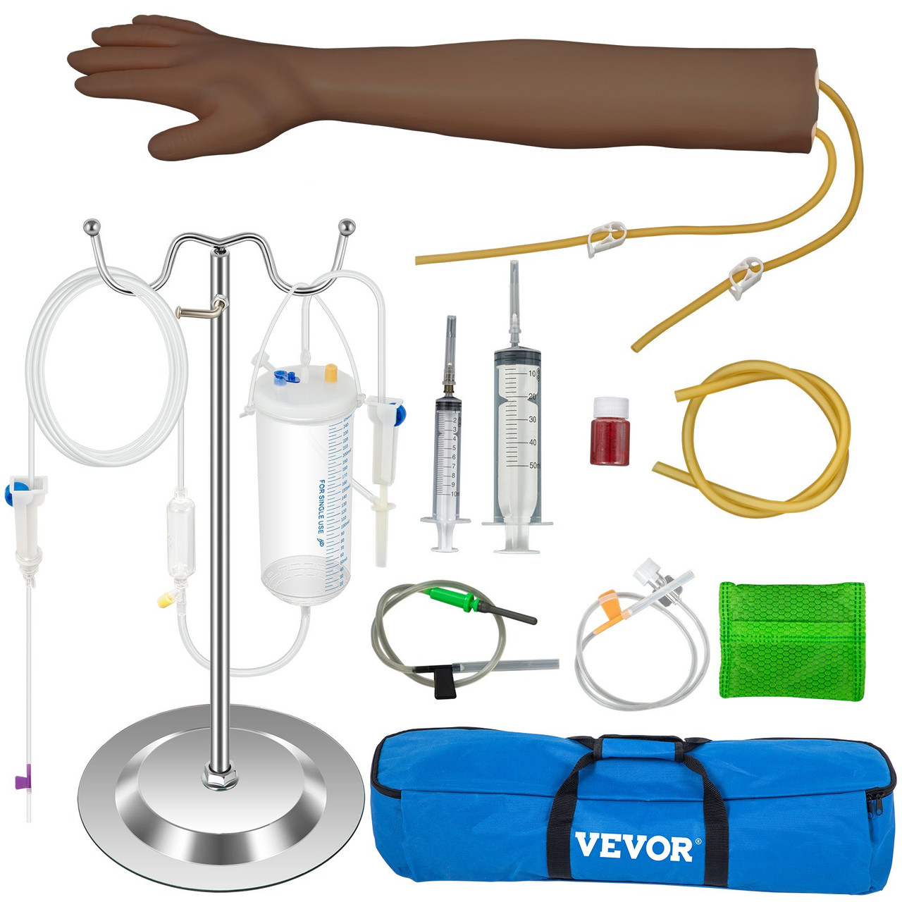 Phlebotomy Practice Kit, Dark Skin IV Practice Kit Venipuncture Learning Phlebotomy Practice Arm Kit with Infusion Stand for Nurse, Medical Students