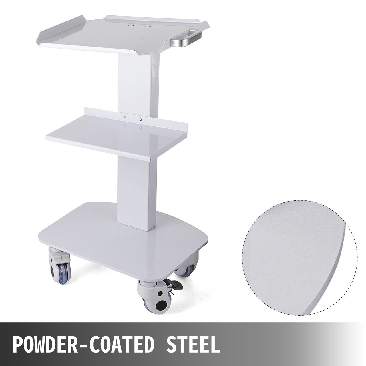 3 Trays Utility Cart 3-Layer Trolley Heavy Duty Lab Dental Rolling Utility Cart with 4 PE Wheels 2 of which can be Locked for Fixing Heavy-Duty with 33Lb Load Capacity