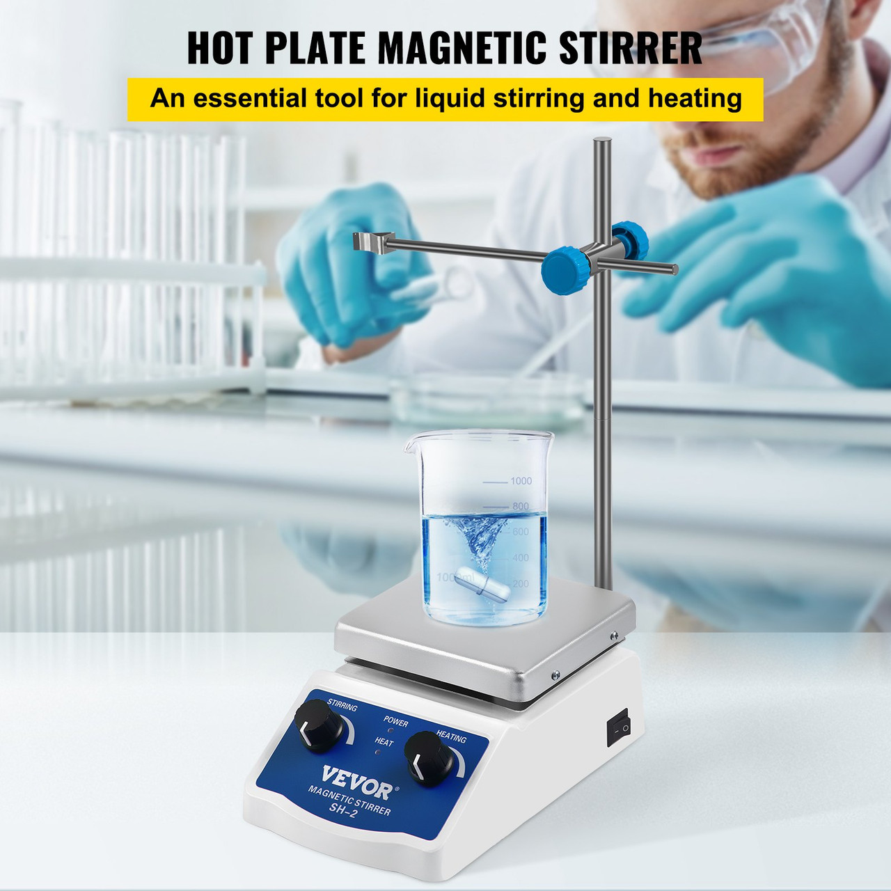 Laboratory Hot Plate Magnetic Stirrer, 1L, 0-1600 RPM