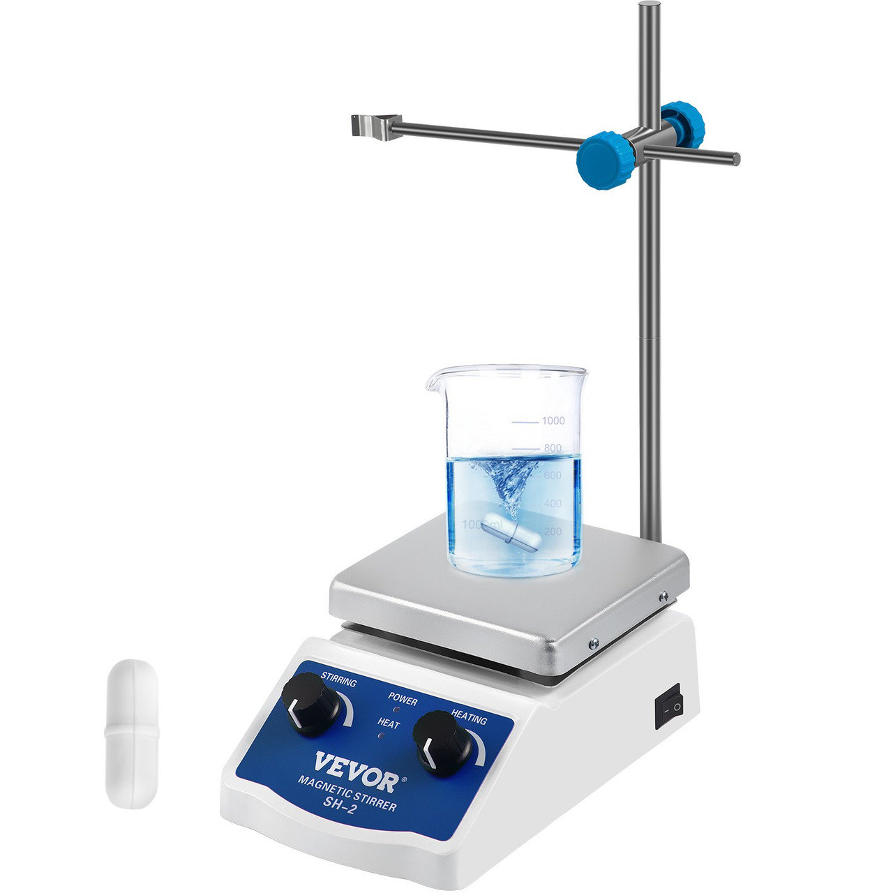 SH-2 Magnetic Stirrer, 0-2000 RPM, 1000ml Mixing Capacity Laboratory Magnetic Stirrer Hotplate w/ Stand, 180W Heating Power 380Ã¸C Max Heating Temperature, for Lab Liquid Mixing Heating