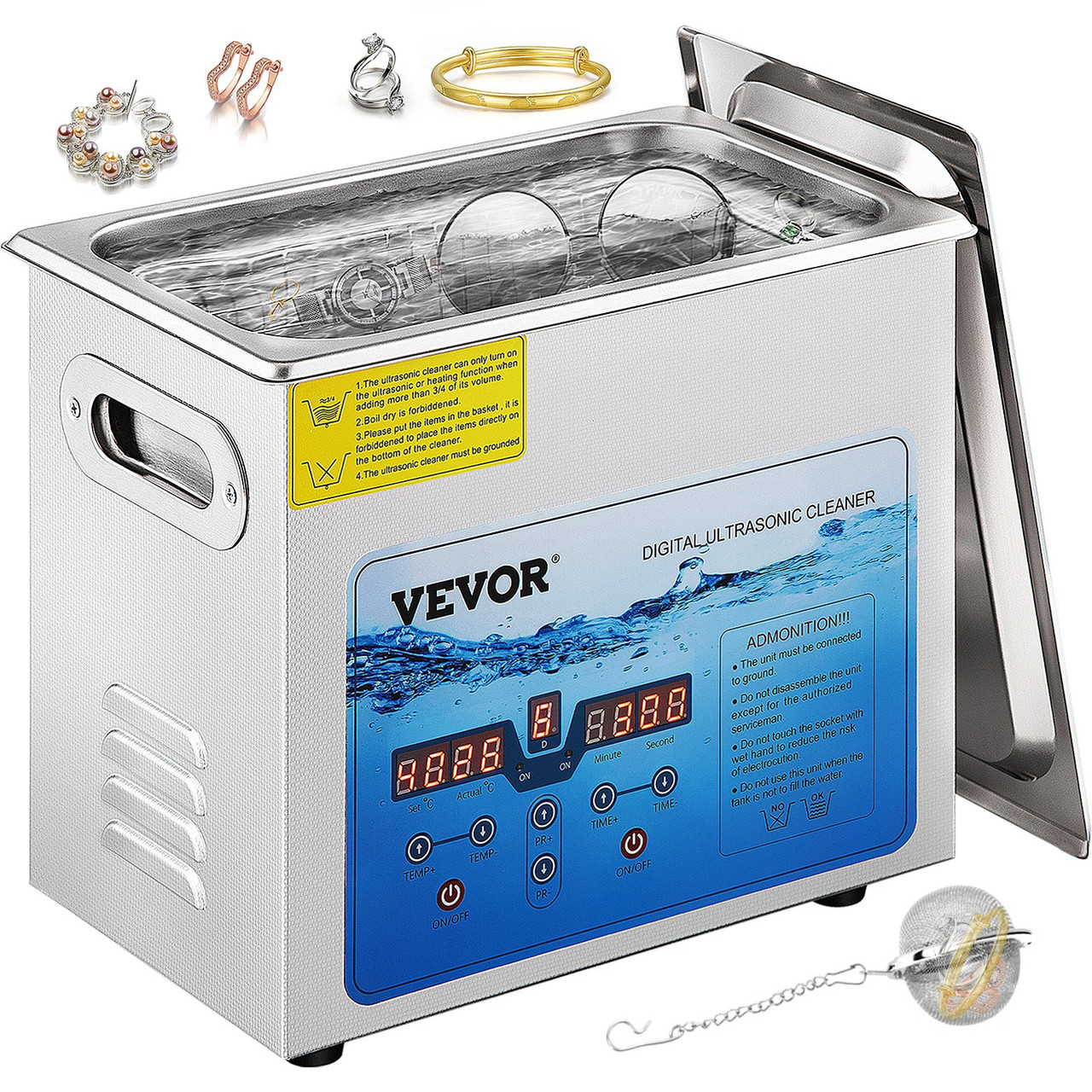 Ultrasonic Cleaner, 36KHz~40KHz Adjustable Frequency, 3L 110V, Ultrasonic Cleaning Machine w/Digital Timer and Heater, Lab Sonic Cleaner for Jewelry Watch Eyeglasses Coins, FCC/CE/RoHS Listed