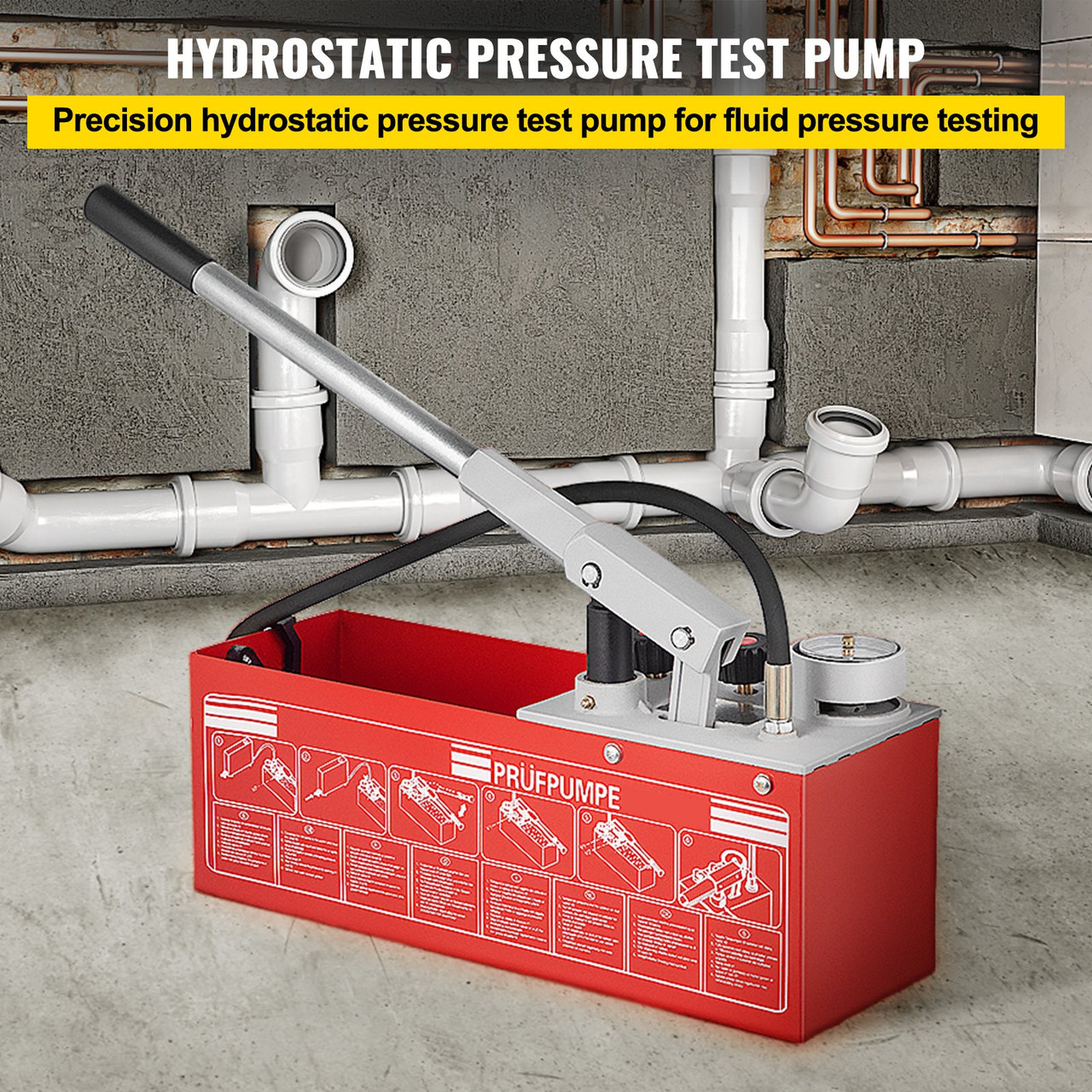 Hydrostatic Pressure Test Pump, Test Up to 25 bar/2.5 MPa, 3.2 Gallon Tank, Hydraulic Manual Water Pressure Tester Kit w/ Two-Unit Gauge & R 1/2" Connection, for Pipeline Fluid Pressure Testing