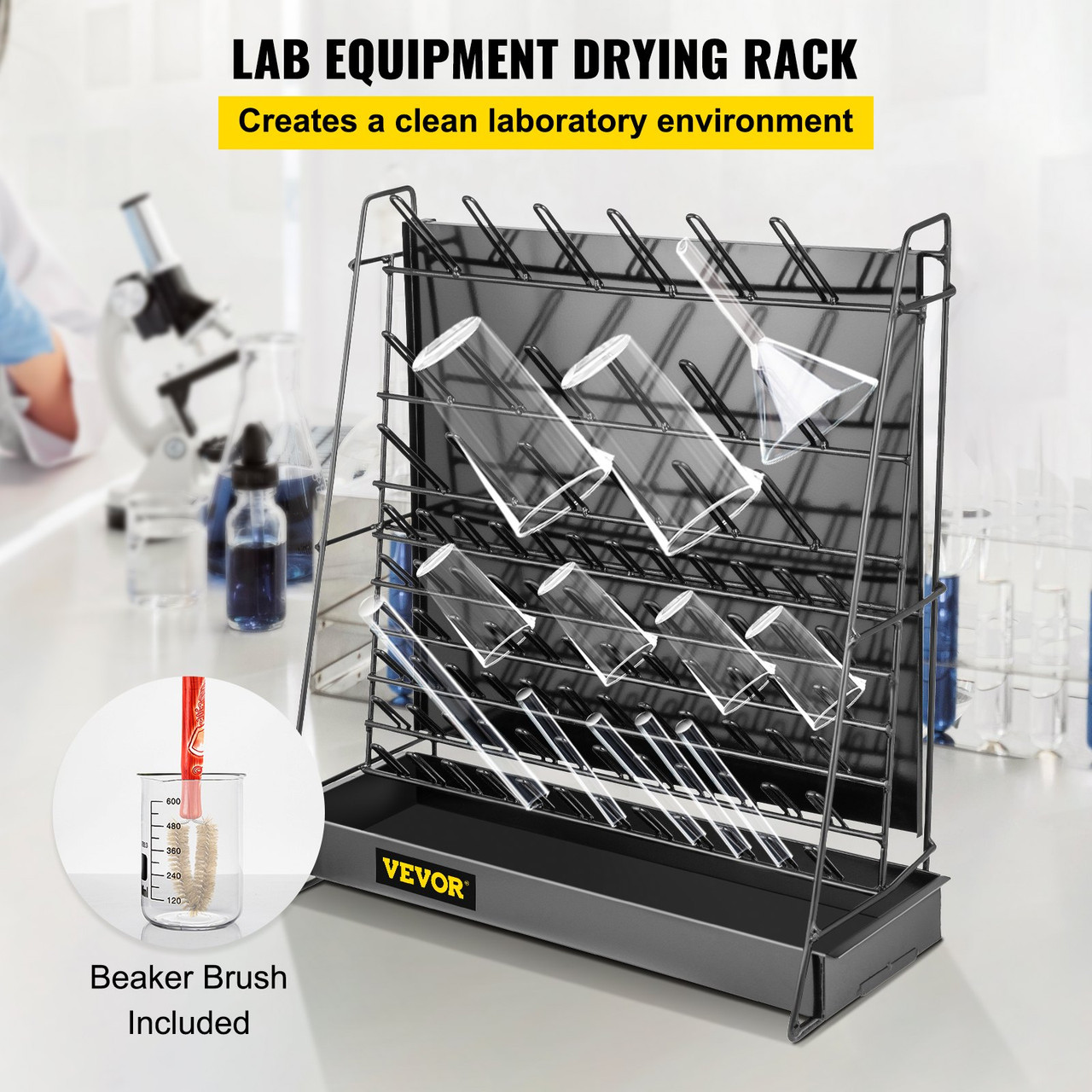 Drying Rack for Lab 90 Pegs Lab Glassware Rack Steel Wire Glassware Drying Rack Wall-Mount/Free-Standing Detachable Pegs Lab Glass Drying Rack Black Cleaning Frame for School Laboratory Utensils