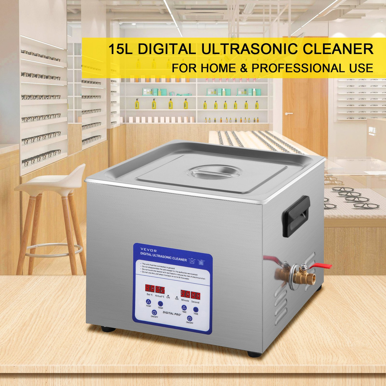 Digital Ultrasonic Cleaner 15L Ultrasonic Cleaning Machine 40kHz Sonic Cleaner Machine 316 & 304 Stainless Steel Ultrasonic Cleaner Machine with Heater & Timer for Cleaning Jewelry Glasses Watch