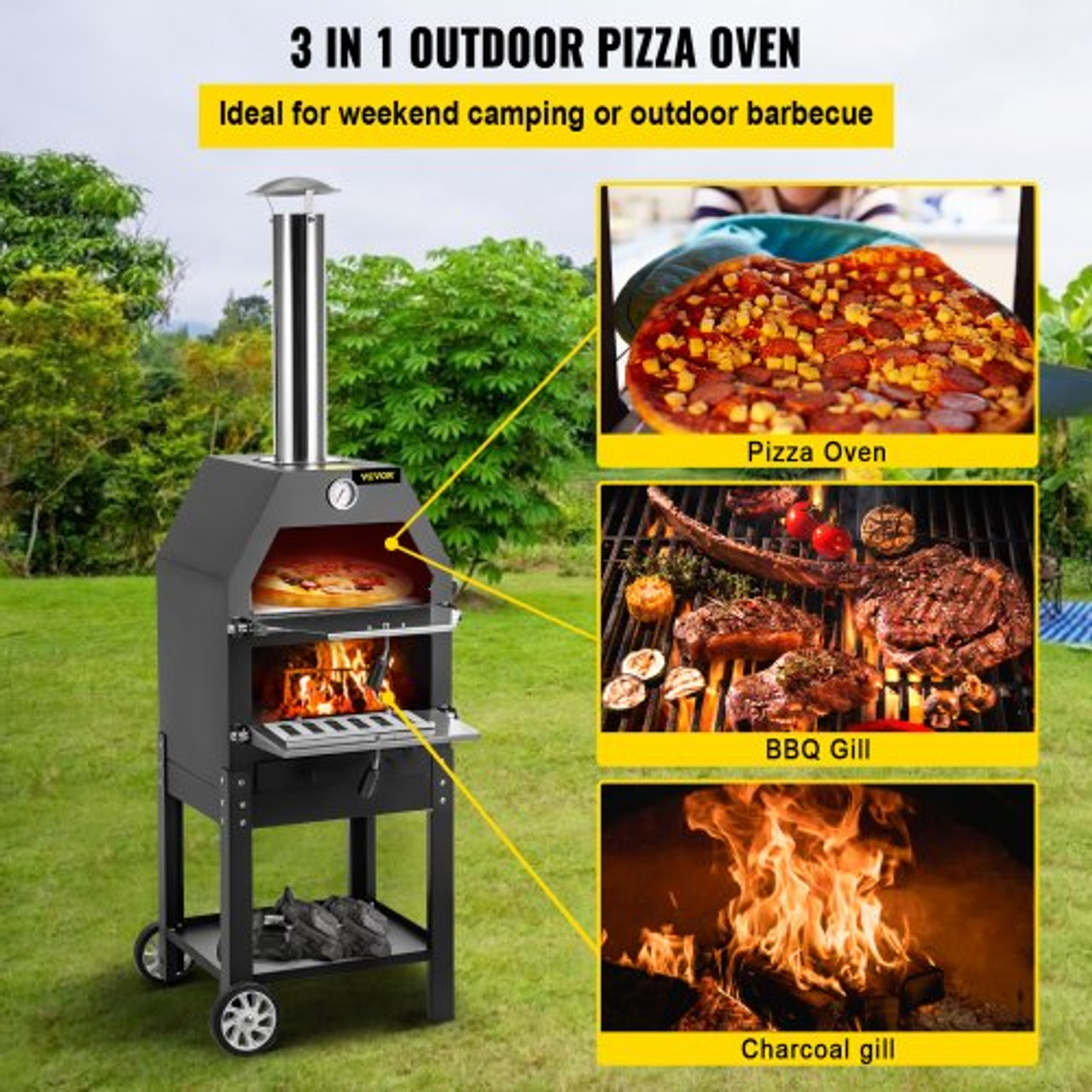Outdoor Pizza Oven 12,Wood Fired Oven with Feeding Port,Wood Pellet Burning  Pizza Maker Ovens