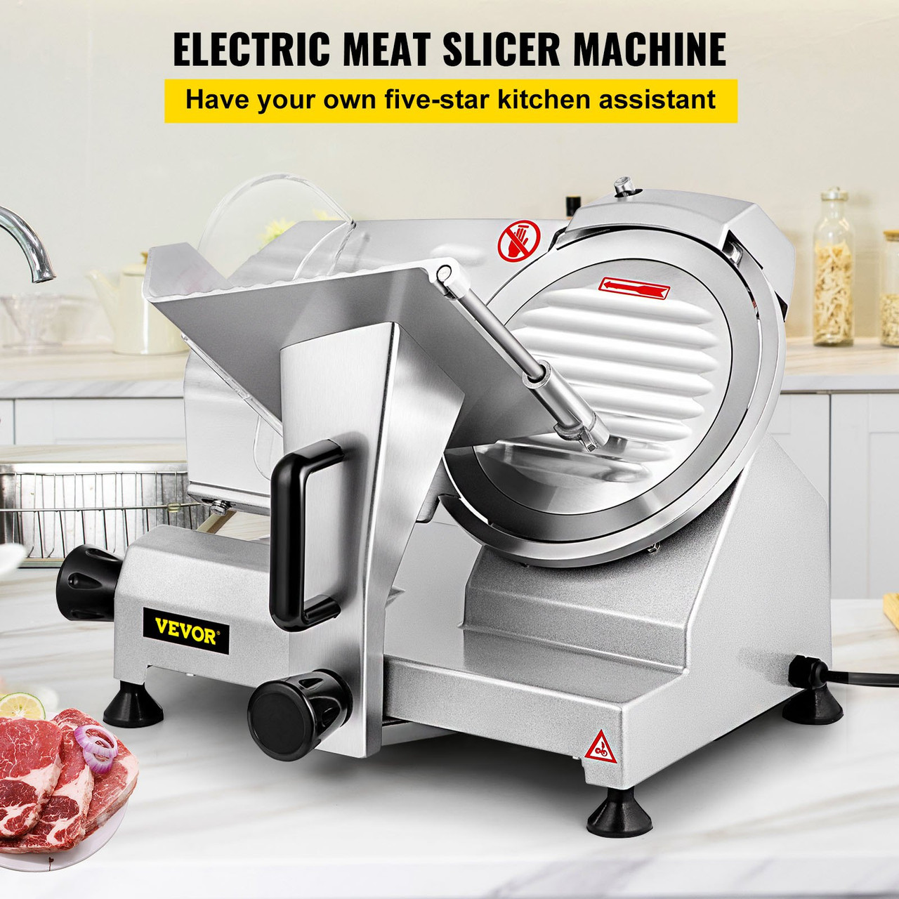 Commercial Meat Slicer, 240W Electric Deli Food Slicer, 1200RPM Meat Slicer with 8'' Chromium-plated Steel Blade, 0-12mm Adjustable Thickness Electric Meat Slicer for Home & Commercial Use
